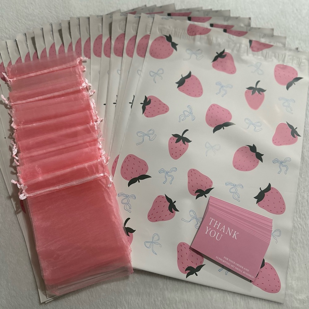 Pink Strawberries Poly Mailers & Shipping Essentials Bundle